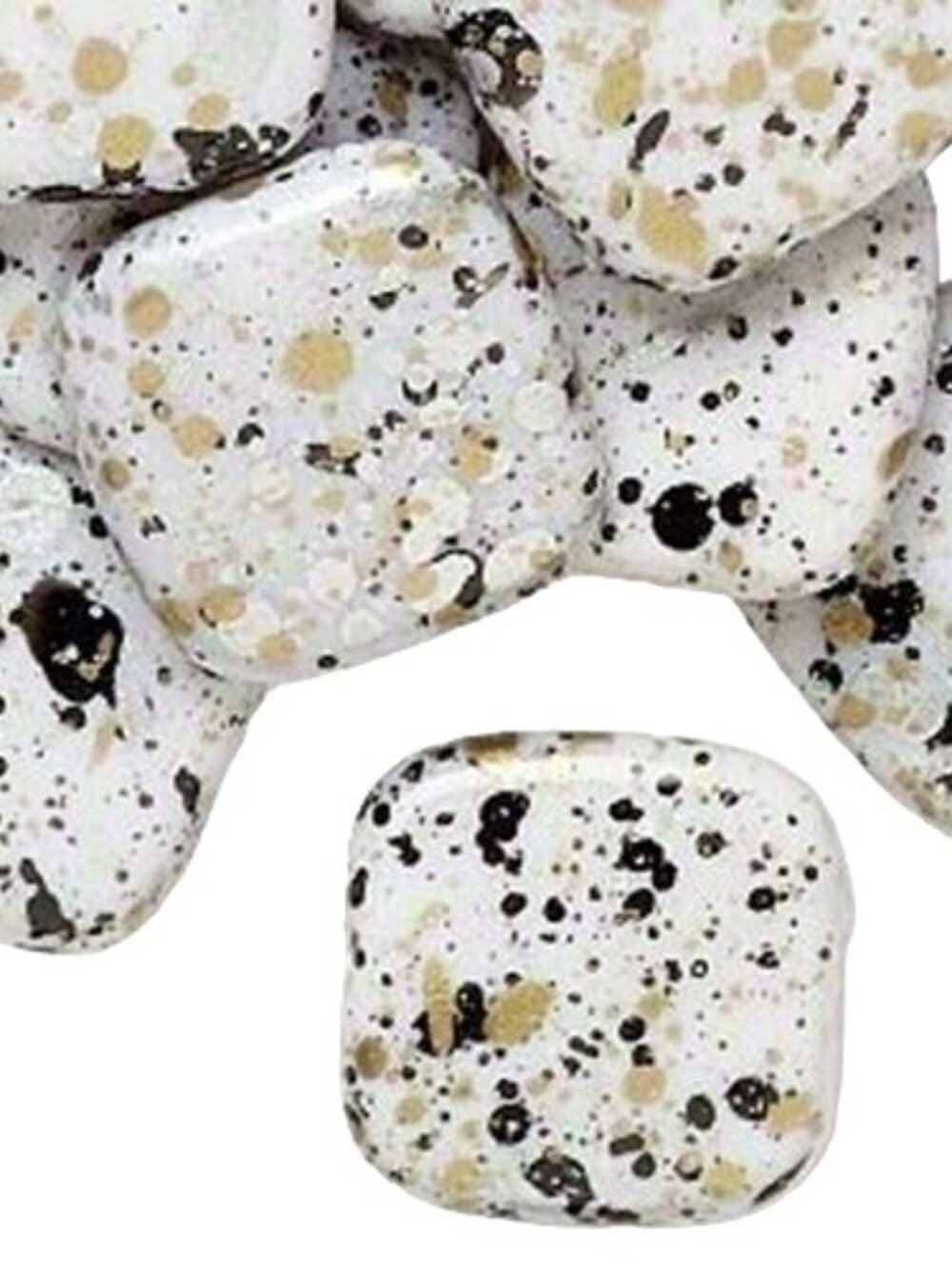 20 Pale Grey Silver Gold & Black Paint Spattered 80s Retro 17mm Square Beads